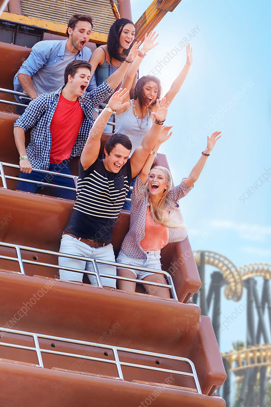 Friends together on a rollercoaster ride